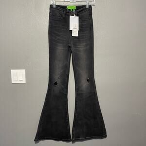 Sandrine Rose Free People Super Flare Jeans Distressed High Rise Black Size 25